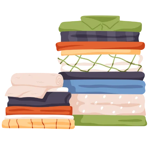 An image showing a neatly stacked pile of clothes for donation.